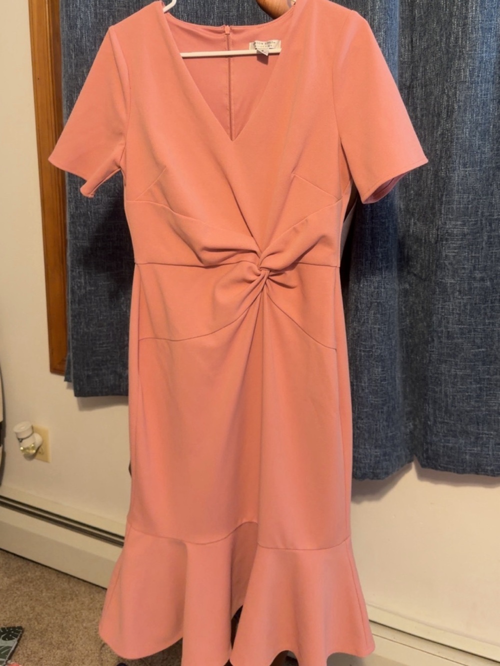 Knot-Front V-Neck Midi Dress in Soft Pink